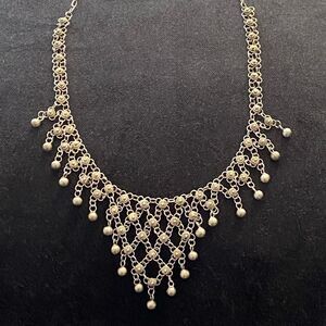Antique Silver Cannetille Etruscan Revival Bibb Necklace